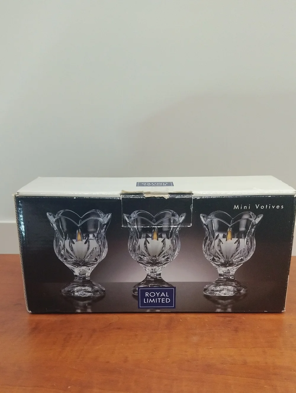 Vintage Set Of Three Royal Limited Mini Footed Votives. 24% Full Lead Crystal.